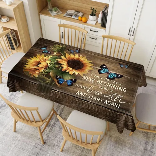 Vista 4 de Mantel rectangular rústico a prueba de derrames, impermeable, con mariposas, decoración de mesa, cubierta de mesa de girasol, color marrón y Marrón