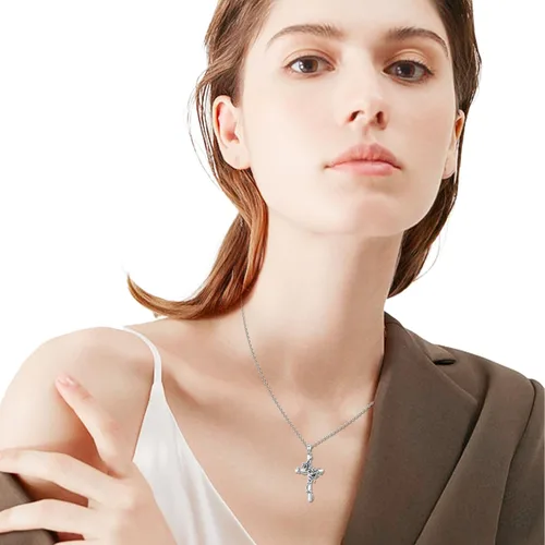 Vista 5 de Cross necklace 925 Sterling Silver Rose Crose Pendant Necklace Cross Necklace for Women (A-Rose Cross Necklace)