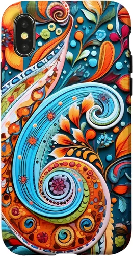 Vista 5 de Vivid Blue and Orange Paisley Floral Art Case for iPhone 17