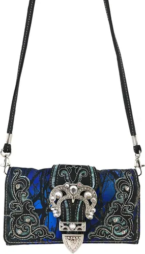 Vista 3 de Zelris camuflaje brillo brillo plata hebilla mujeres Crossbody Trifold cartera