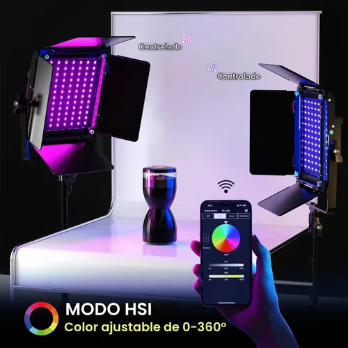 Vista 10 de GVM - Luz de video LED RGB 800D, kit de iluminación de video de 2 piezas con control de aplicación, iluminación de fotografía de 40 W, panel de luz