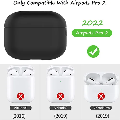 Vista 2 de Funda de silicona compatible con Airpods Pro 2 Ultrathin 0.059 in de grosor, funda protectora LED frontal visible (negro)