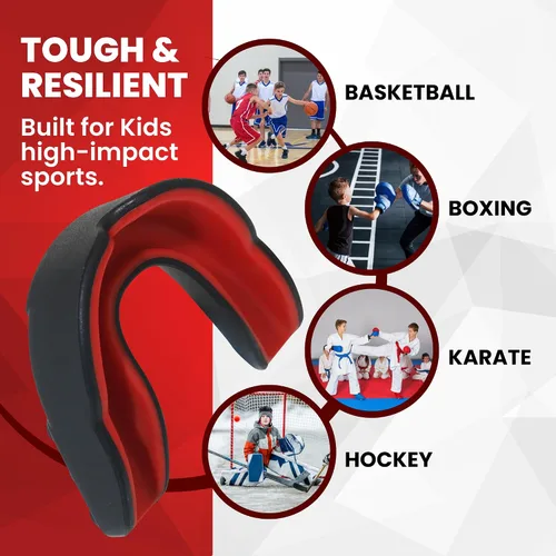 Vista 3 de Protector bucal deportivo para niños, fútbol juvenil, baloncesto, lucha libre Easy boil-and-bite fit for young athletes. Strapless guard for flag
