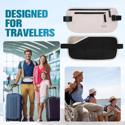Vista 109 de DAITET Cinturón de dinero, soporte para pasaporte, cartera de viaje oculta segura con bloqueo RFID, riñonera encubierta (negro), Negro, Rfid