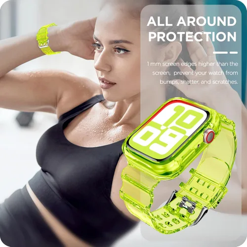 Vista 181 de DABAOZA - Correa transparente compatible con Apple Watch con estuche protector, correa deportiva de TPU con brillo para mujeres y hombres