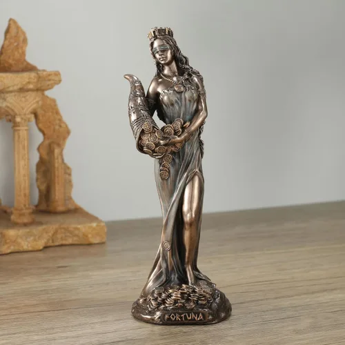 Vista 2 de Veronese Design Escultura de resina Fortuna, la diosa griega de la fortuna y la suerte, de 6 1/8 pulgadas, acabado en bronce fundido en frío