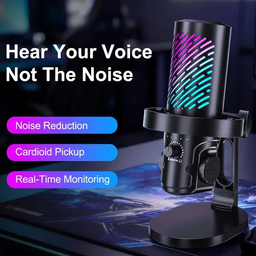 Vista 2 de tenlamp Micrófono USB para juegos para transmisión y podcast, control