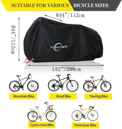Vista 6 de Aiskaer Funda para bicicleta de 2 a 3 bicicletas, impermeable, negro, poliéster, resistente, montaña, carretera, bicicletas eléctricas