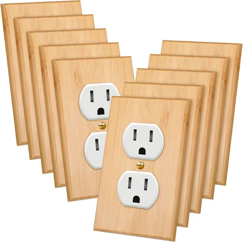 Vista 7 de Pinkunn 10 piezas de placas de interruptor de luz de madera maciza, cubiertas de tomacorriente de madera de bambú, placa decorativa de pared
