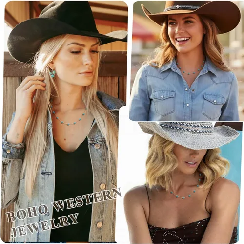 Vista 2 de Suyi Collar turquesa con cuentas de plata gargantilla Collares Boho Western Jewelry