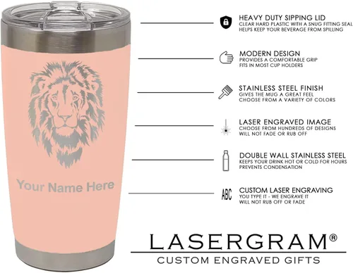 Vista 5 de LaserGram 20oz Vacuum Insulated Tumbler Mug, Rock Climber, Personalized Engraving Included (Coral)