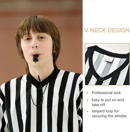 Vista 4 de Thapower Camiseta de árbitro para niños, jóvenes, rayas blancas y negras, camiseta de árbitro Kids Youth Black and White Stripe Boy Girls Toddler