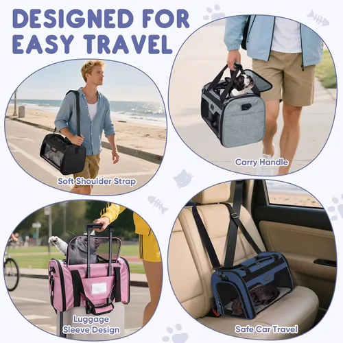 Vista 9 de BALEINE Transportador para gatos, transportador para cachorros y perros para mascotas pequeñas y medianas de hasta 15 libras, bolsa de viaje