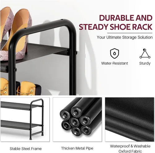 Vista 5 de SLEEPING LAMB Organizador de Zapatos Largo de 2 Niveles para Clóset, Estante de Zapatos Ancho Apilable Sostiene 18 Pares, Estante Bajo de Negro