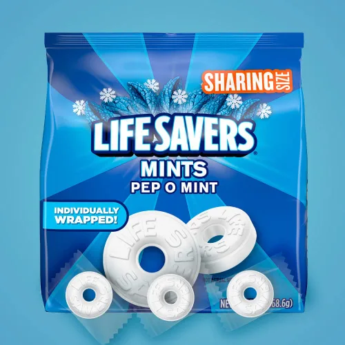 Vista 4 de Life Savers Pep-O-Mint caramelos duros de menta para el aliento, tamaño para compartir, bolsa de 13 onzas