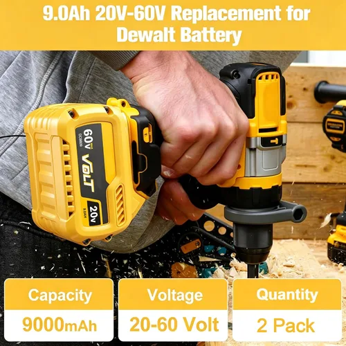 Vista 2 de Paquete de 2 9000 mAh de repuesto para batería Dewalt de 20 V y batería Amarillo