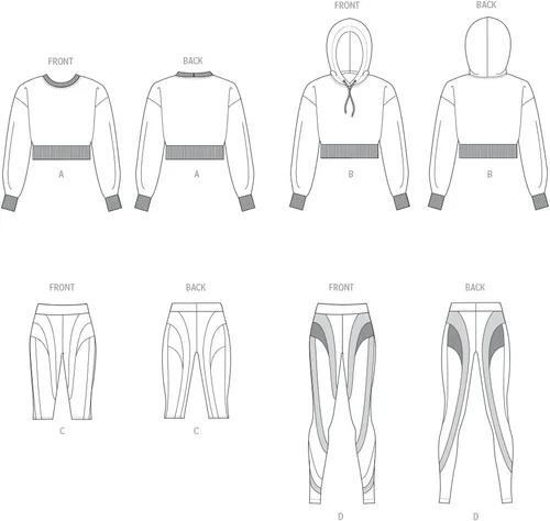 Vista 4 de Vogue Misses - Paquete de patrón de costura para tops y leggings de talle alto, código de diseño V1945, tallas XS-S-M-L-XL-XXL, multicolor