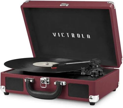 Vista 10 de Victrola Journey Tocadiscos Portátil Bluetooth Tipo Maleta - con Altavoces Integrados, Tocadiscos de Vinilo de 3 Velocidades, Salida RCA, Conector