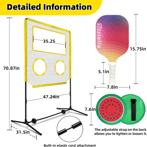 Vista 5 de Juego de Paletas para Interiores con Red, Set de Pickleball Portátil con Red para Diversión Familiar o Individual, Todo en Uno Deportes al Aire