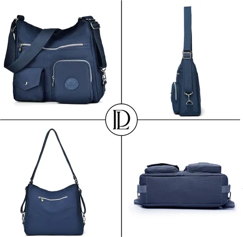 Vista 7 de Bolso Hobo multiusos para mujer con RFID antirrobo, bolsa cruzada de nailon impermeable, bolso de hombro, mochila convertible Multipurpose