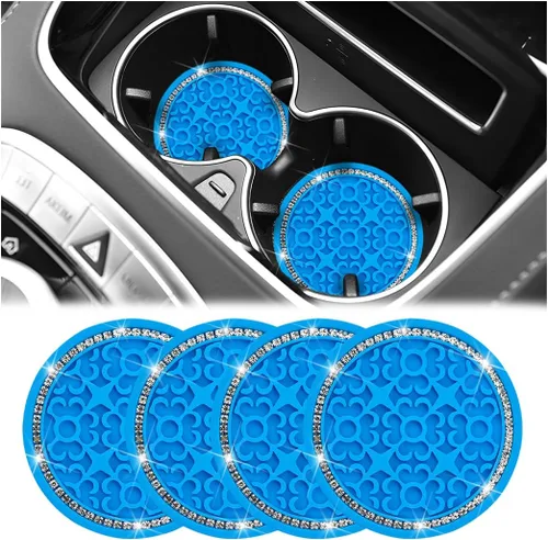Vista 13 de Zpana – Portavasos para automóvil con diamantes de imitación, 4 unidades, 2.75 pulgadas, silicona con cristales de strass, tapetes antideslizantes