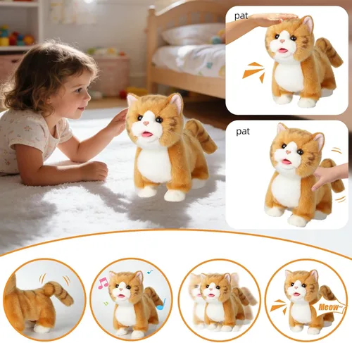 Vista 3 de CU-MATE Juguetes eléctricos de peluche de 12 pulgadas, juguete electrónico de peluche para gato, robot interactivo, juguete interactivo