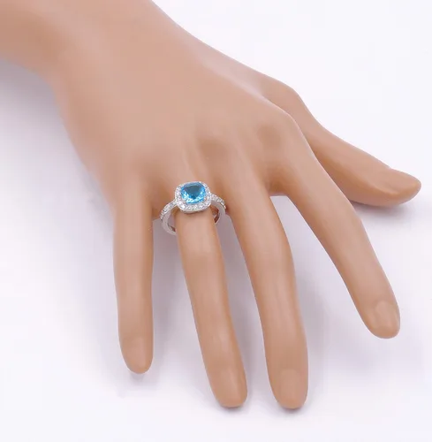 Vista 3 de Anillos cuadrados CZ de la colección Impression para boda, fiesta, cócteles, clásico, de moda Azul Aqua
