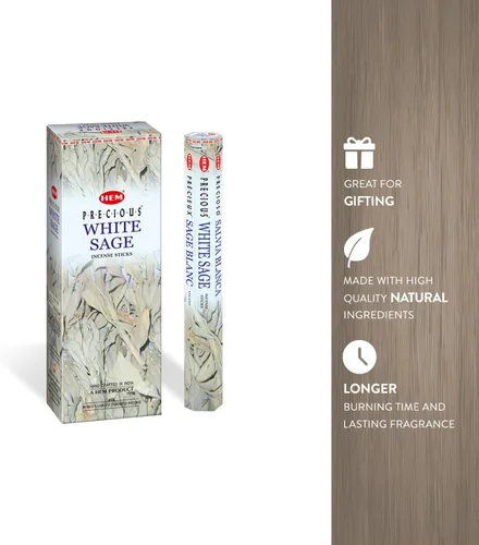 Vista 5 de HEM Varillas de Incienso de Salvia Blanca - 100 Unidades Aromaterapia Natural Purificadora del Aire Fragancia Calmante y Limpiadora Perfectas