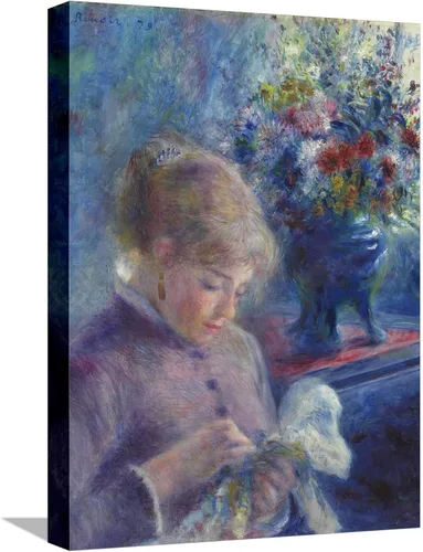 Vista 15 de ART.COM Impresiones artísticas enmarcadas para pared, costura de mujer joven, 1879 por Pierre Auguste Renoir, decoración figurativa, 12 x 16 Marco