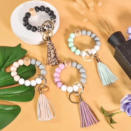 Vista 6 de Llavero de pulsera pulsera con cuentas de silicona bonitos llaveros para mujer