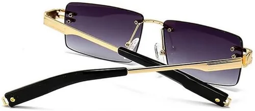 Vista 7 de Lentes de sol rectangulares con marco de metal dorado sin montura morada para mujeres y hombres, estilo vintage, hip hop, años 90, protección UV
