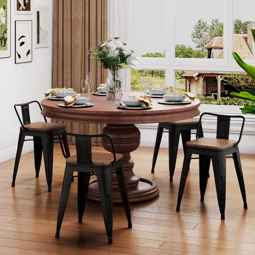 Vista 9 de Changjie Furniture - Juego de 4 sillas altas de metal con diseño industrial para barra de cocina o bar con respaldo bajo, Metal, Negro, 18 pulgadas