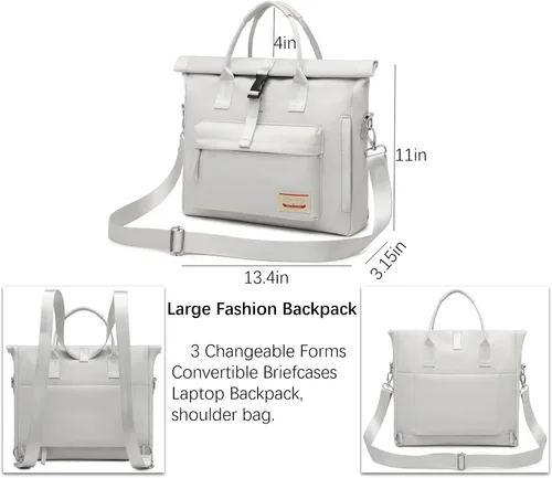 Vista 4 de Wxnow Mochila de mensajero convertible para mujer, mochila para laptop de 15.6 pulgadas, Beige, talla única, Casual