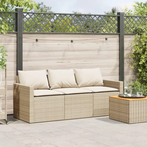 Vista 3 de 3-Seater Patio Sofa Outdoor Poly Rattan Couch Beige