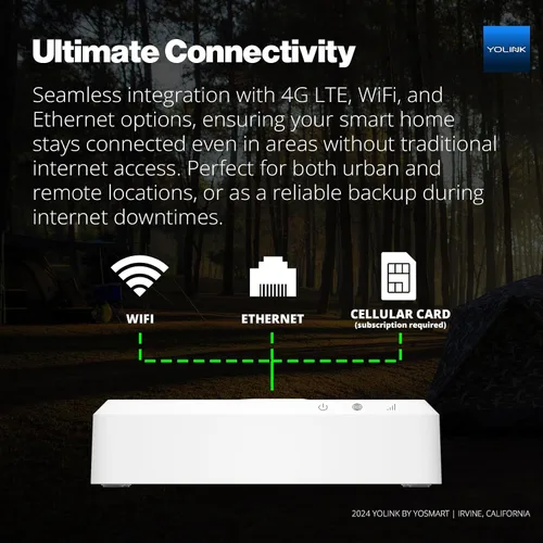 Vista 2 de YoLink Hub 3 Smart Home Gateway: 4G LTE Cellular ($6.99 de tarifa mensual), WiFi, Ethernet, respaldo de batería Instalación Plug & Play sin