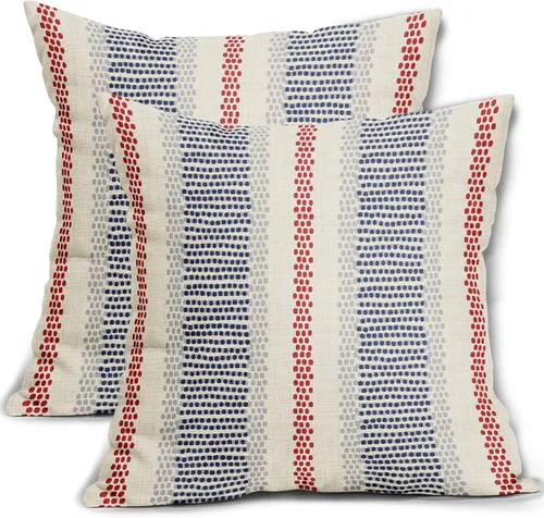 Vista 25 de Juego de 2 fundas de almohada negras y azules con rayas de puntos grises, decorativas para exteriores, estilo boho rústico, para sofá, cama, cojín