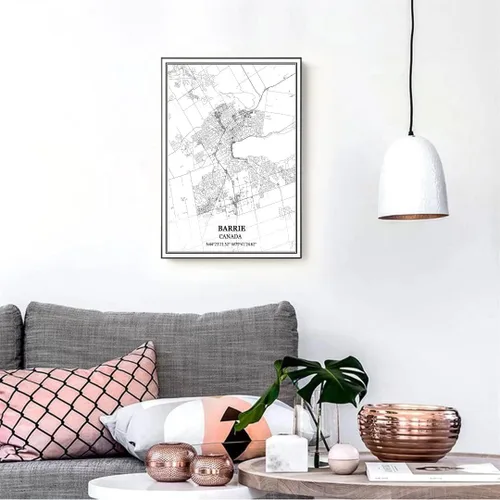 Vista 3 de TANOKCRS Barrie - Lienzo decorativo para pared, diseño de mapa de Canadá, sin marco, moderno, en blanco y negro, recuerdo, decoración del hogar, 12