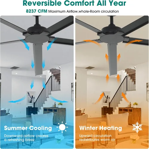 Vista 5 de Ventilador de techo de 72 pulgadas sin luz, ventilador de techo Modren con control remoto