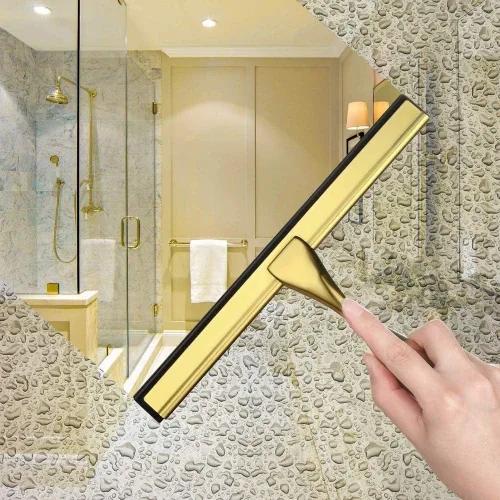 Vista 3 de Escobilla de ducha multiusos para puertas de ducha, baño, ventana y cristal de coche, acero inoxidable, 10 pulgadas (latón)