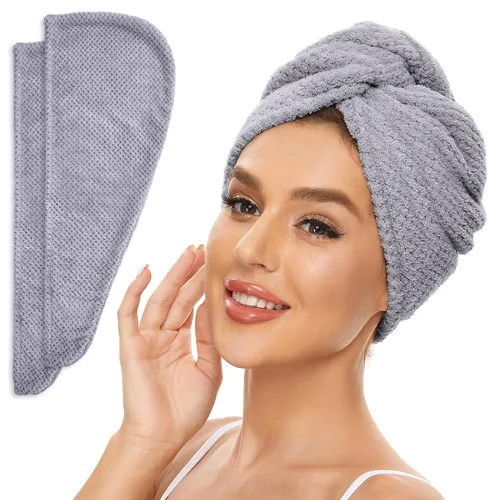 Vista 9 de SimpleField Paquete de 2 toallas de microfibra para el cabello para mujer, antiencrespamiento, de secado rápido, turbante para todo tipo de cabello