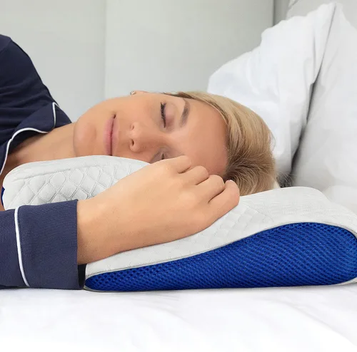 Vista 5 de Almohada de gel refrescante para el dolor de cuello y hombros, almohada cervical de espuma viscoelástica con soporte ortopédico de contorno y funda