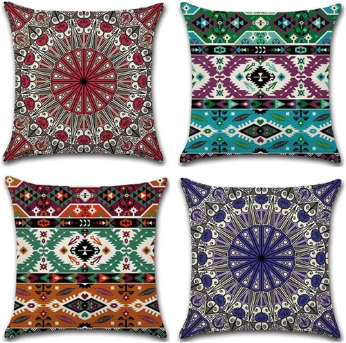Vista 12 de Juego de 4 fundas de almohada de 18 x 18 pulgadas, modernas fundas de almohada para sofá, decoración para el hogar, exterior, tela de lino Estilo 1