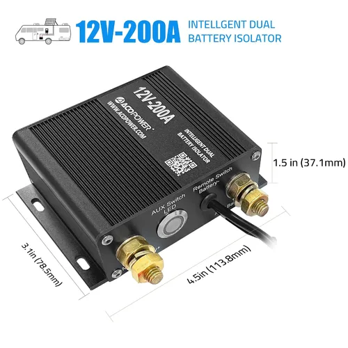 Vista 2 de ACOPOWER Kit de aislamiento de batería doble, 12 V, 200 amperios, sensible al voltaje, completo VSR, cargador automático inteligente de doble