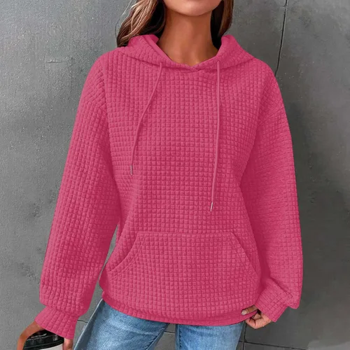 Vista 2 de Ceboyel Sudaderas con capucha de punto gofre para mujer, sudaderas con cordón de ajuste, suéteres casuales de moda, cómodos trajes de otoño