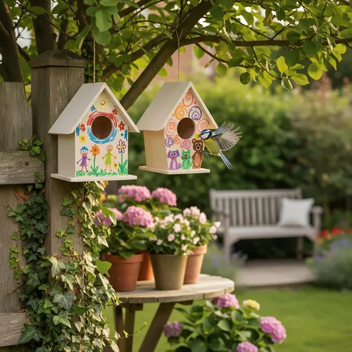Vista 7 de Jetec 6 piezas de casa de pájaros, kit de casa de pájaros de madera para construir y pintar casas de pájaros sin terminar, artes de madera