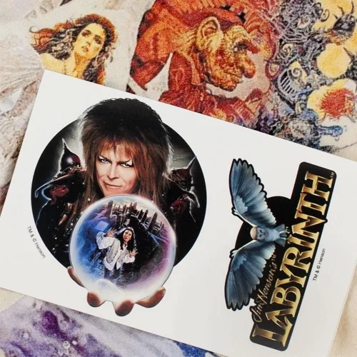 Vista 5 de Popfunk Camiseta y calcomanías clásicas de la película Labyrinth David Bowie Goblin King, Blanco sucio