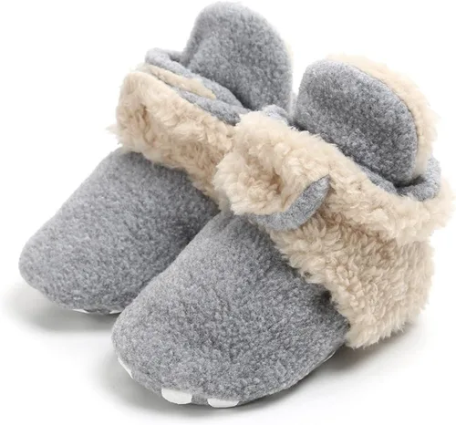 Vista 2 de EnJoCho Pantuflas de forro polar para niñas recién nacidas y niños con suela suave antideslizantes para primeros caminos gris 12-18 meses