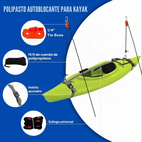 Vista 2 de Tie Boss Percha para kayak, alzamiento de kayak y sistema de almacenamiento de techo de garaje superior