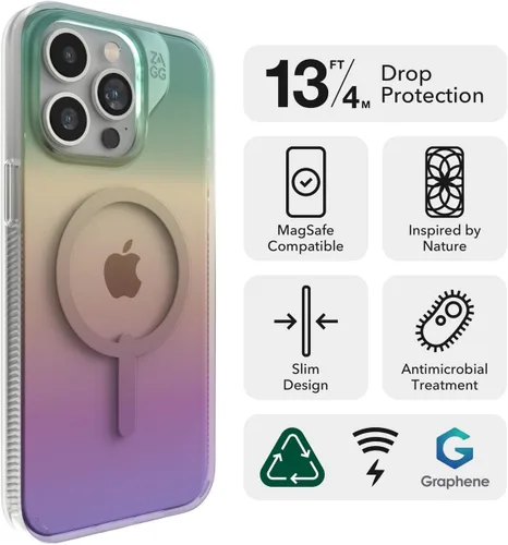 Vista 2 de ZAGG Milan Snap - Funda MagSafe para iPhone 15 Pro Max con protección contra caídas de 13.1 ft, grafeno, antiamarilleo y resistente a los arañazos