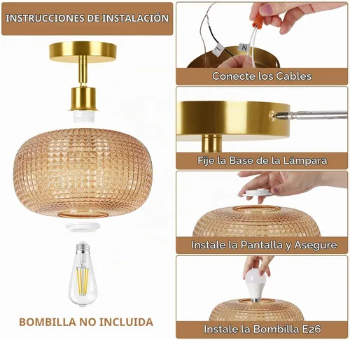 Vista 8 de ROTTOGOON Lámpara de techo semiempotrada, luces de techo inclinadas doradas ajustables con pantalla de vidrio ámbar, modernas lámparas de pasillo